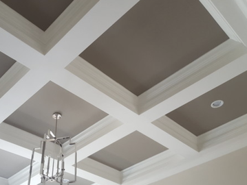 Coffered ceiling with duotone paint in mink and white.
