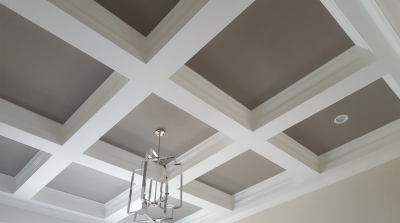 Cream and mink duotone coffered ceiling